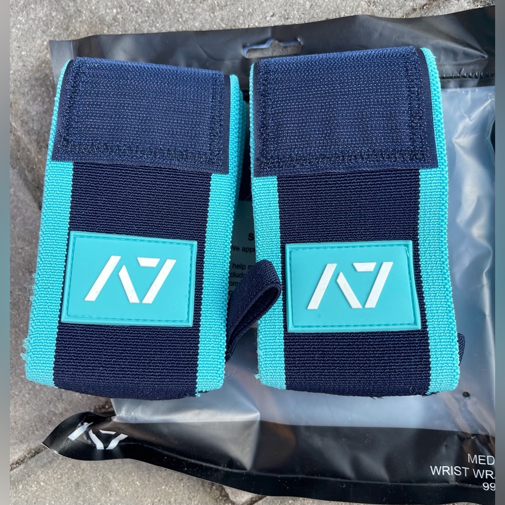 New A7 Medium Wrist Wraps in turquoise blue and navy, long: 99 cm (39 inches)